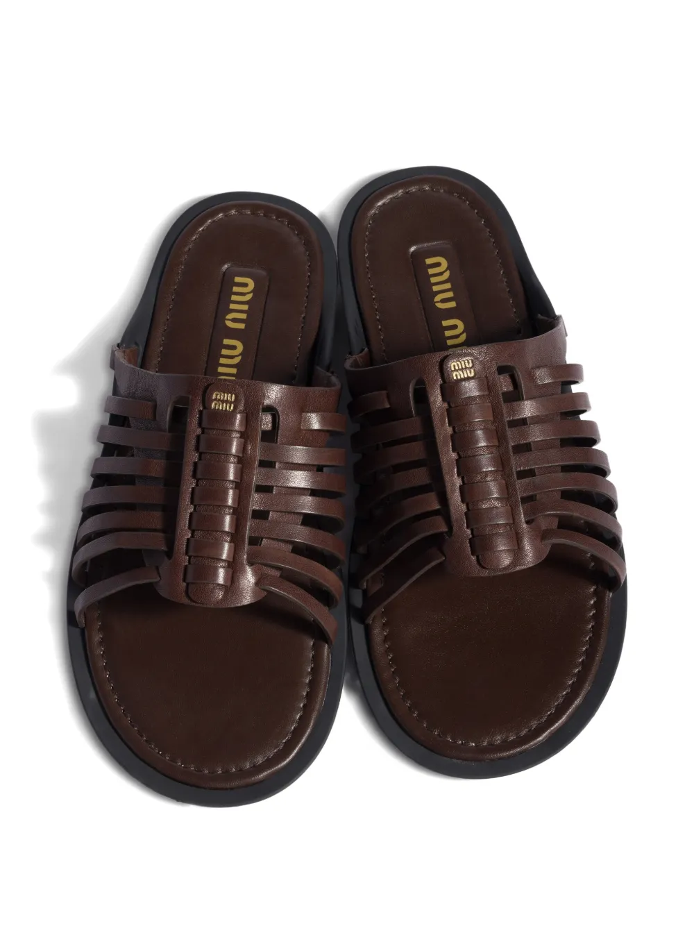 Miu Nappa leren slippers Bruin