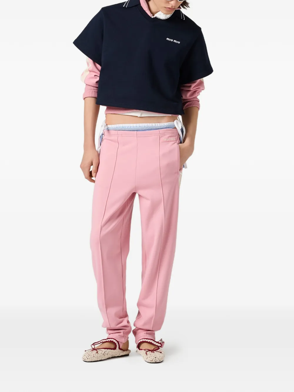 Miu Fleece katoenen cropped sweater Blauw