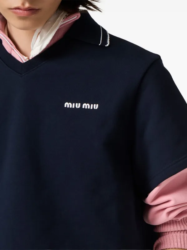 Miu Miu Cropped Cotton Fleece Sweatshirt | Blue | FARFETCH