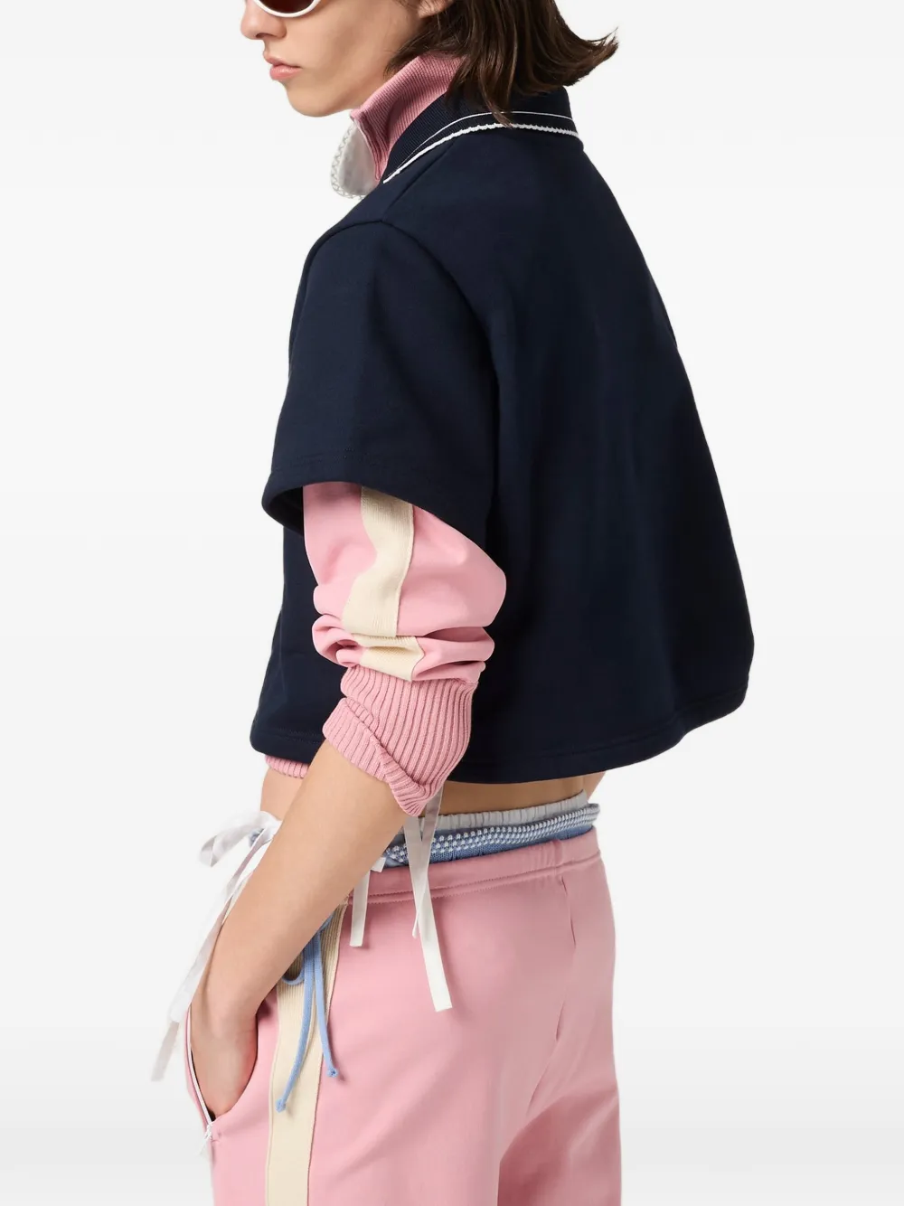 Miu Fleece katoenen cropped sweater Blauw