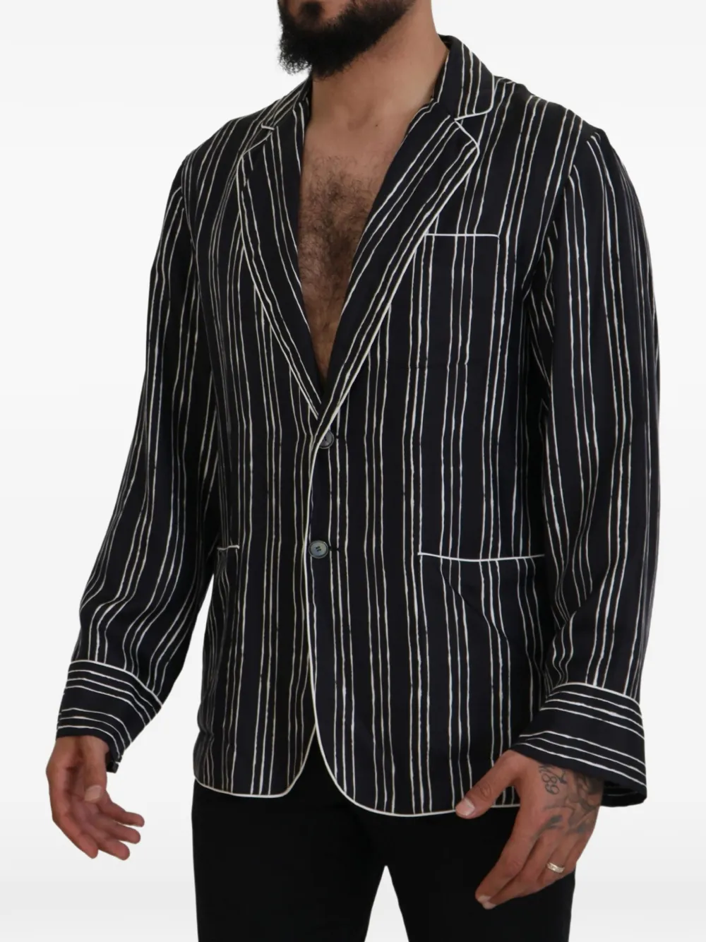 Dolce & Gabbana Gestreept zijden pyjamashirt Blauw