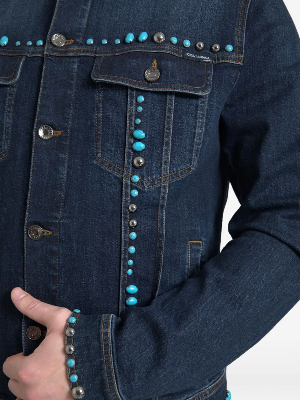 Dolce & Gabbana Denim jack met studs en turkoois Blauw