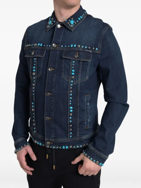 Dolce & Gabbana turquoise-embellished studded denim jacket