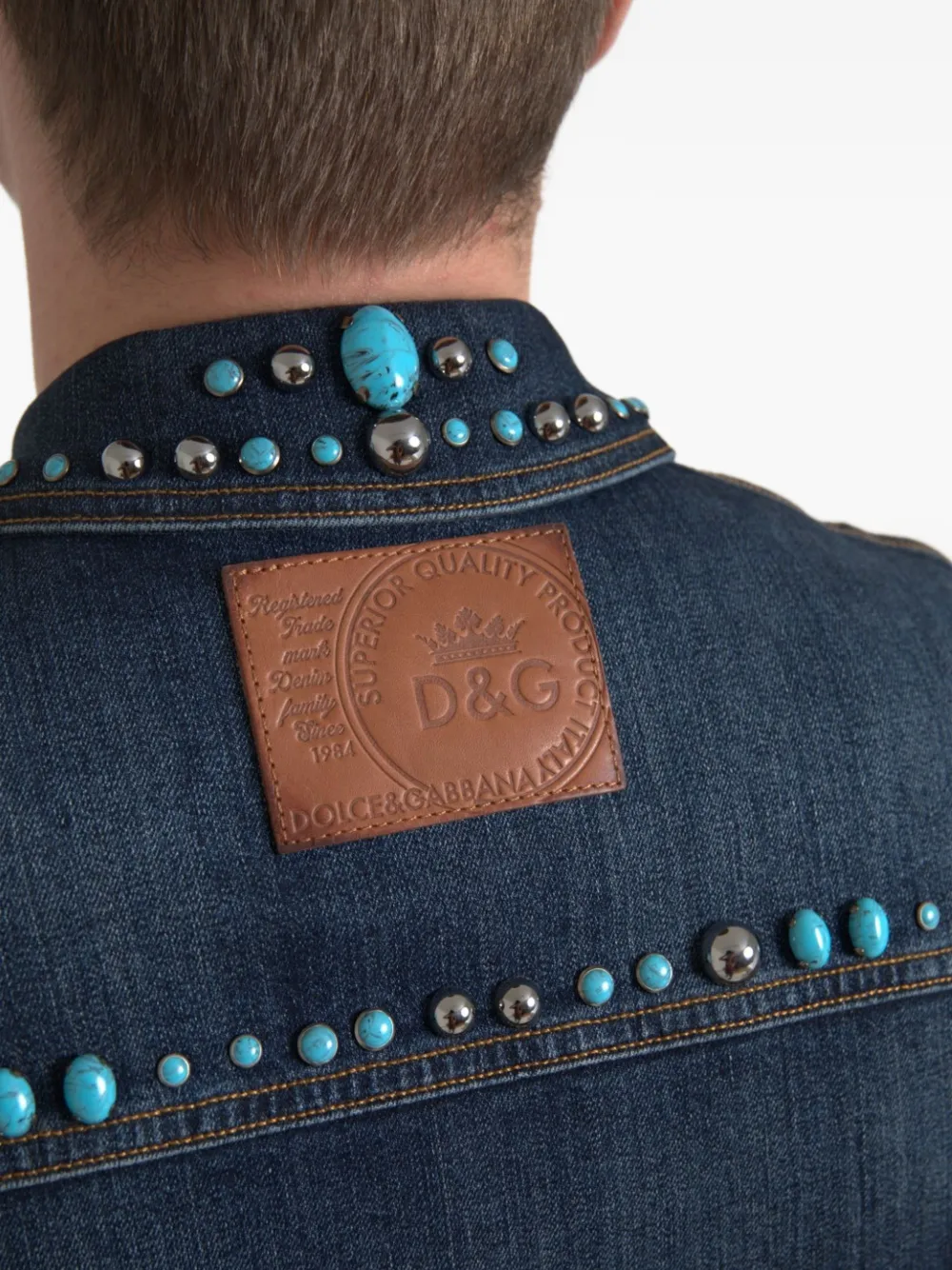 Dolce & Gabbana Denim jack met studs en turkoois Blauw