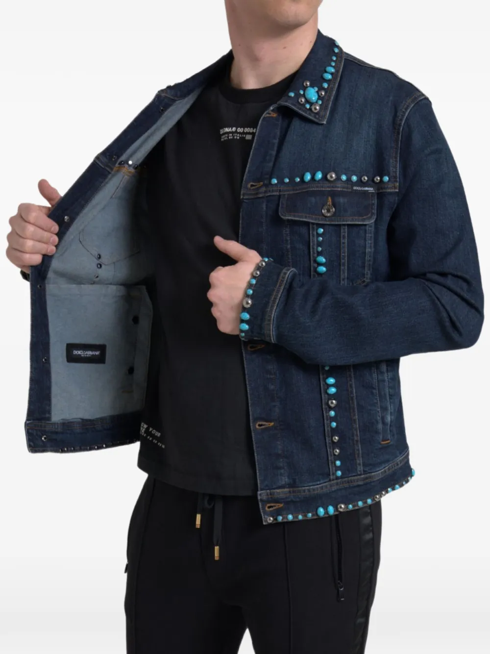 Dolce & Gabbana Denim jack met studs en turkoois Blauw