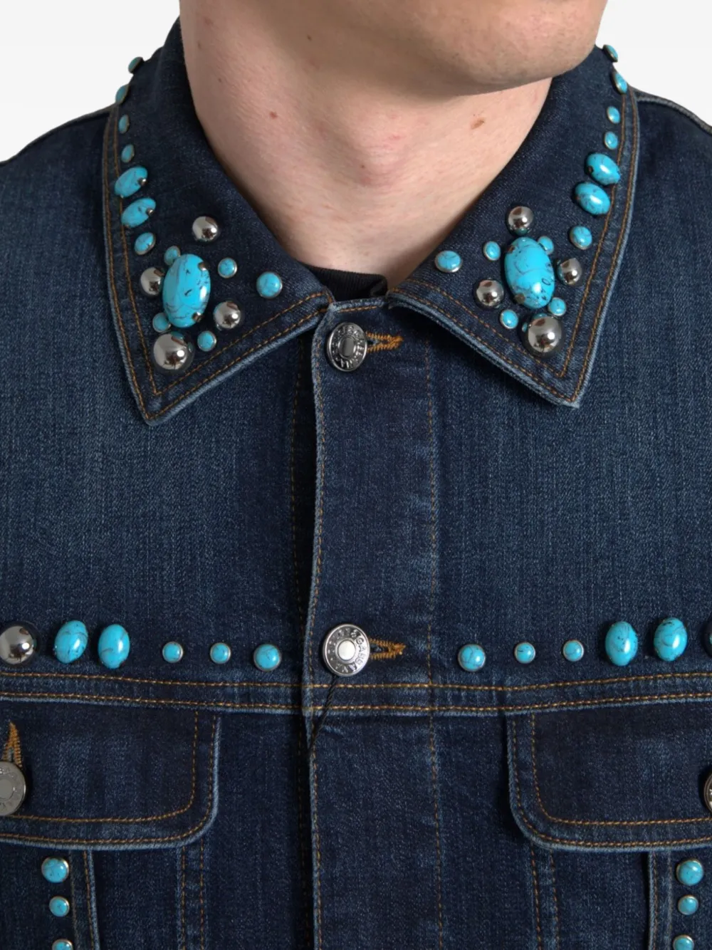 Dolce & Gabbana Denim jack met studs en turkoois Blauw