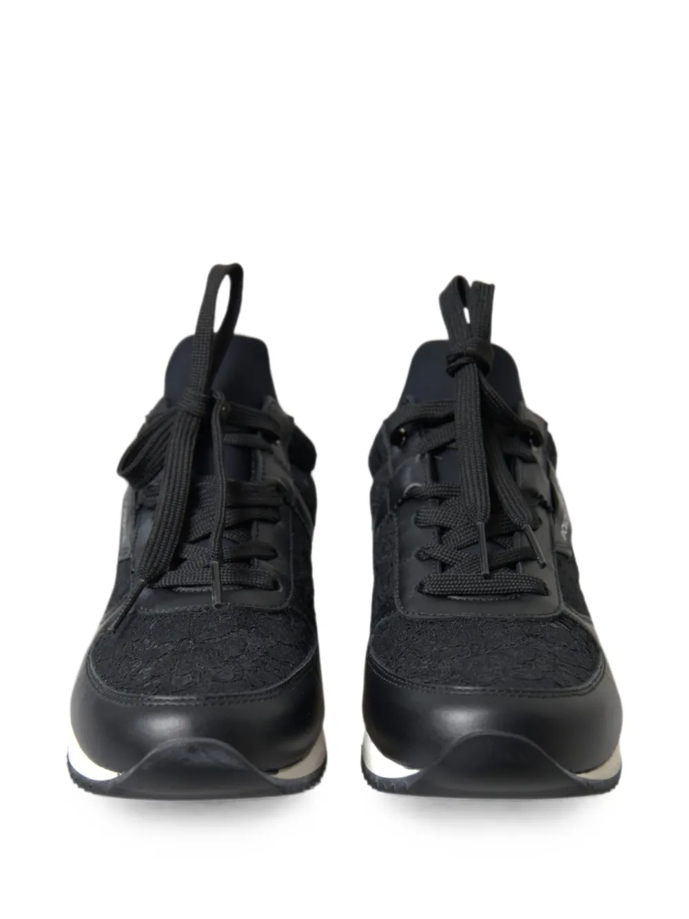 Dolce & Gabbana Leren sneakers met overslag van kant Zwart