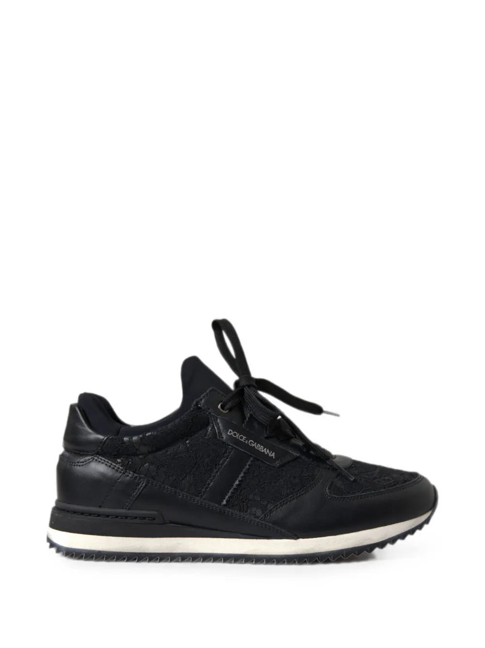 Dolce & Gabbana lace-overlay leather sneakers - Schwarz