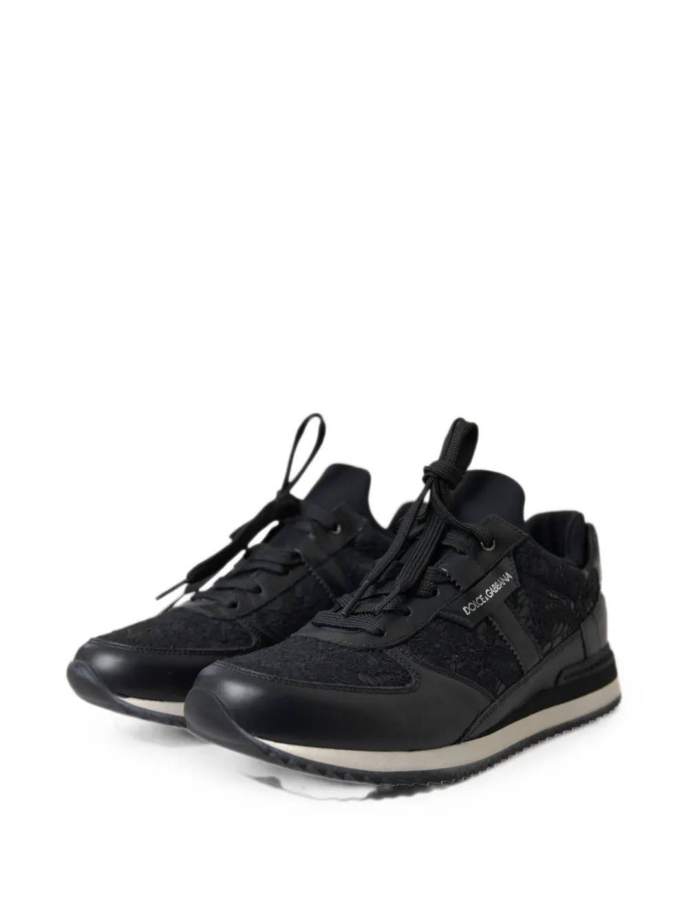 Dolce & Gabbana Leren sneakers met overslag van kant Zwart