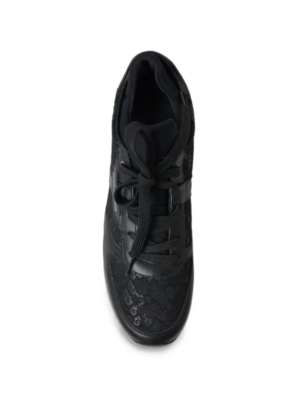 Dolce & Gabbana Leren sneakers met overslag van kant Zwart
