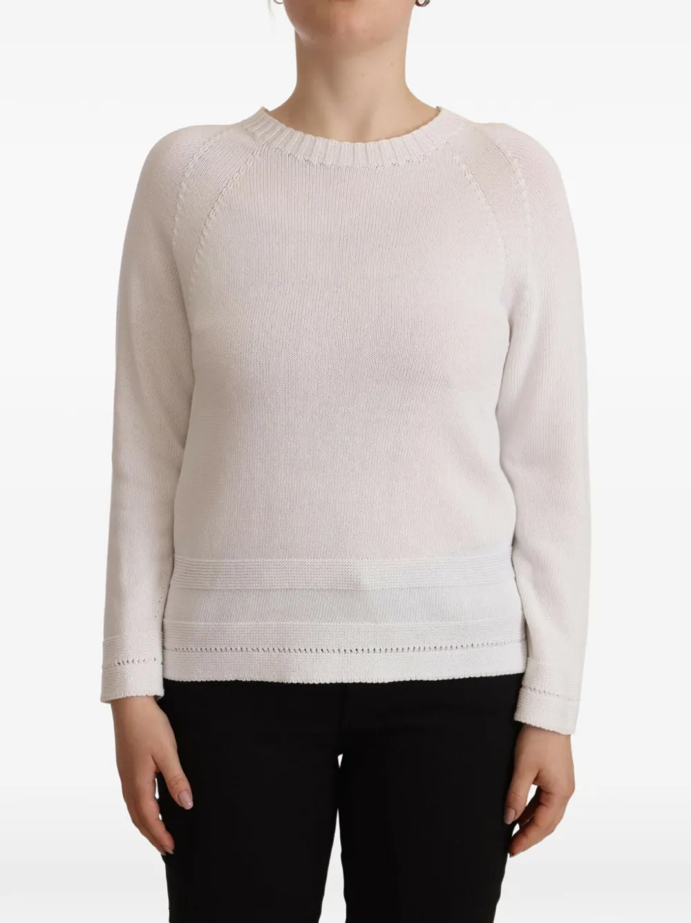 Alpha Studio Crew-neck Cotton Sweater In White