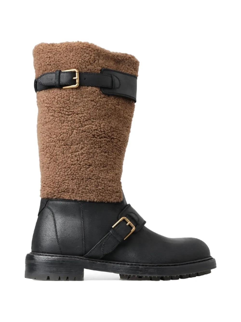 Dolce & Gabbana Schnallenriemen-Stiefel mit Shearling-Einsatz - Schwarz
