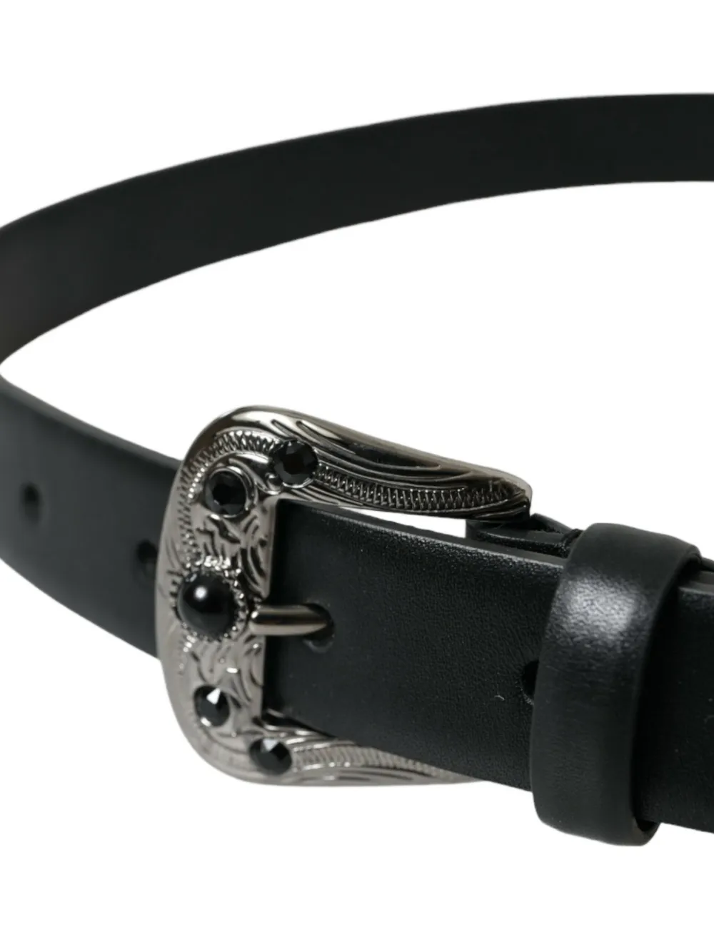 Dolce & Gabbana Riem met gegraveerde gesp verfraaid met kristallen Zwart