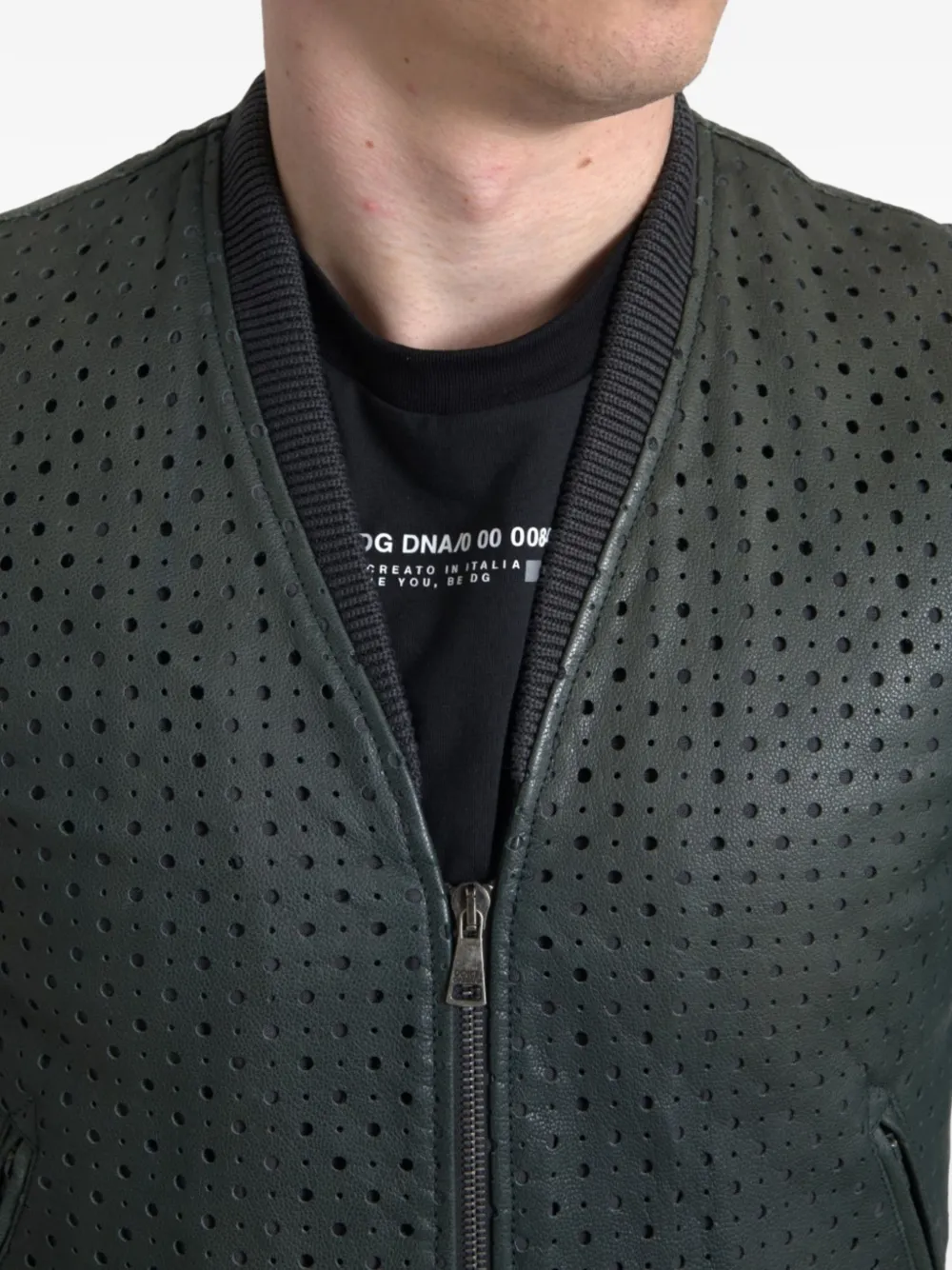 Dolce & Gabbana Leren bomberjack met geperforeerd detail Groen