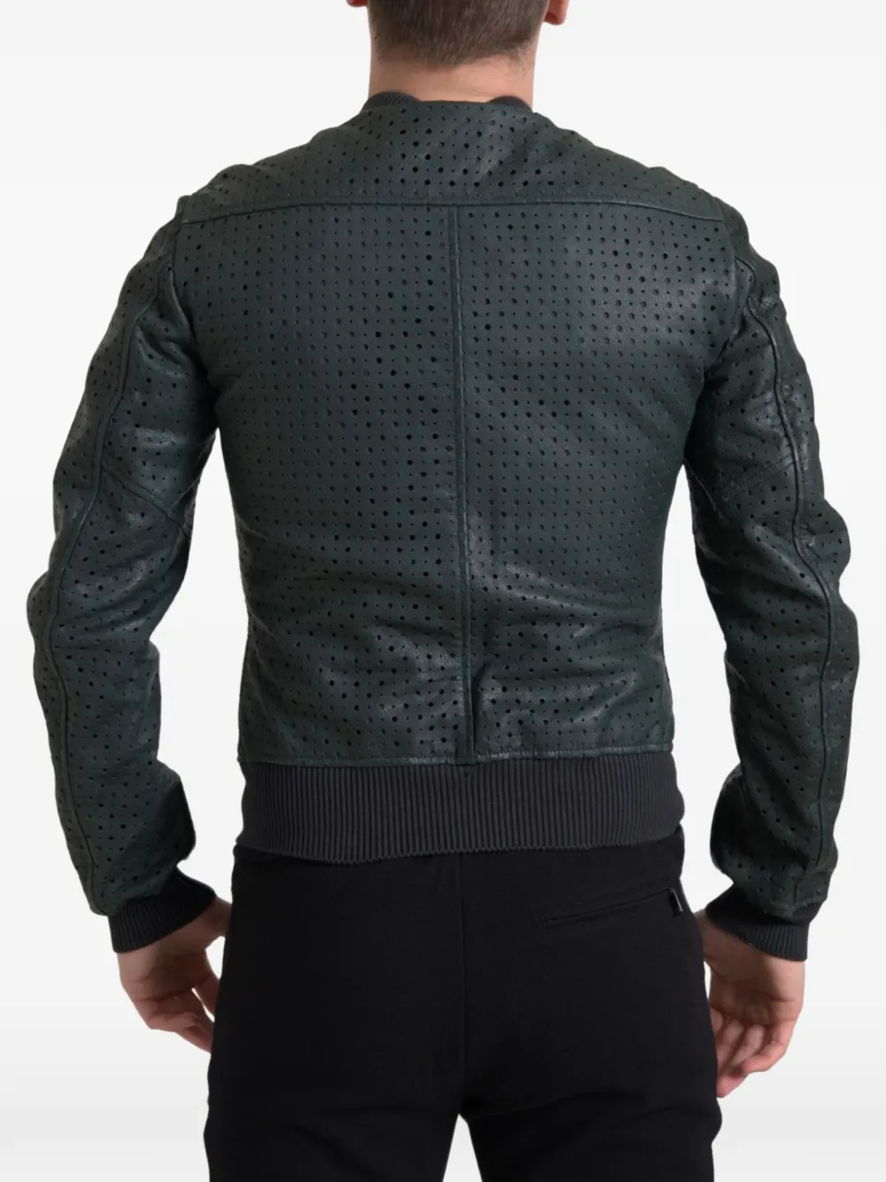 Dolce & Gabbana Leren bomberjack met geperforeerd detail Groen