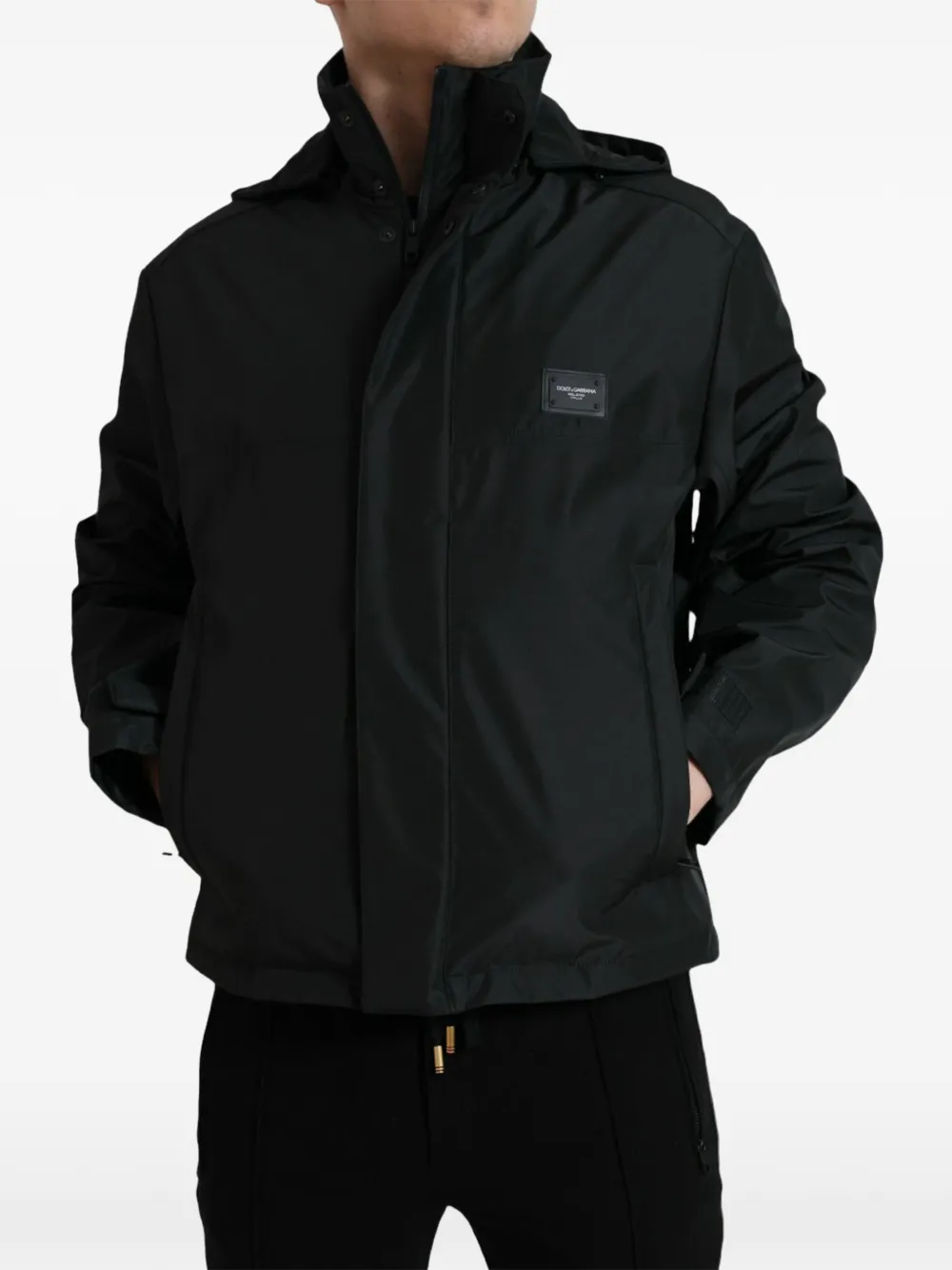 Dolce & Gabbana Kapuzenjacke mit Logo-Schild - Schwarz
