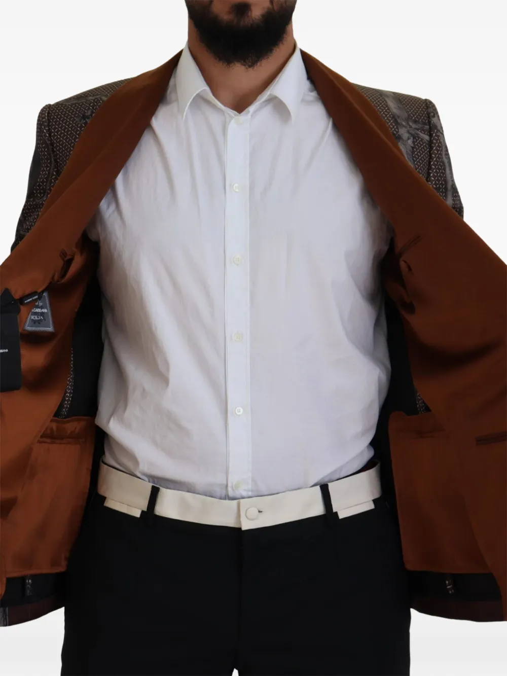 Dolce & Gabbana Blazer met sjaalrevers en apen-print Bruin