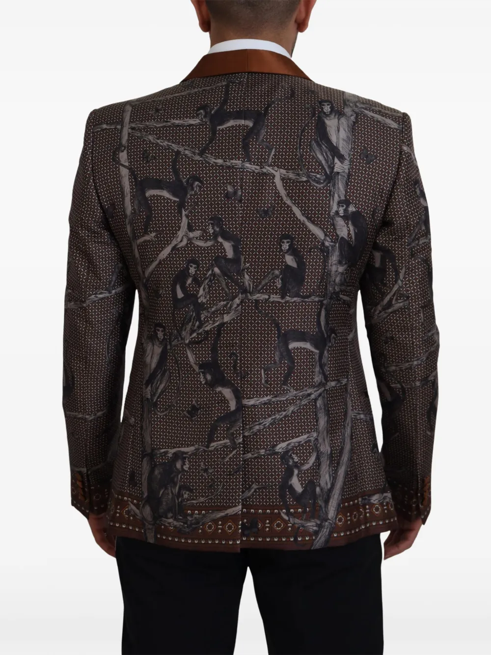 Dolce & Gabbana Blazer met sjaalrevers en apen-print Bruin