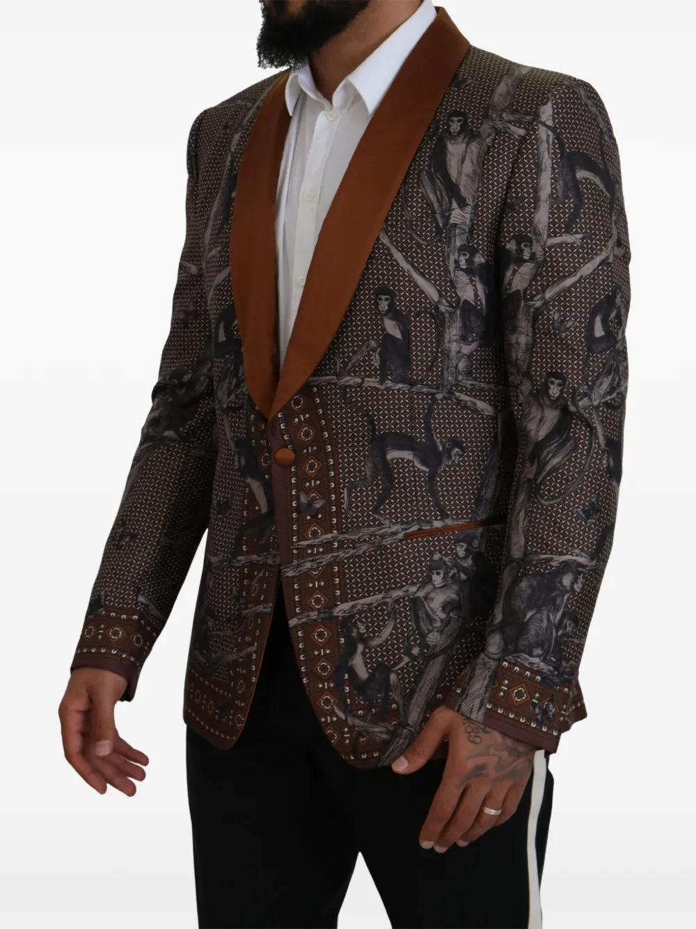 Dolce & Gabbana Blazer met sjaalrevers en apen-print Bruin