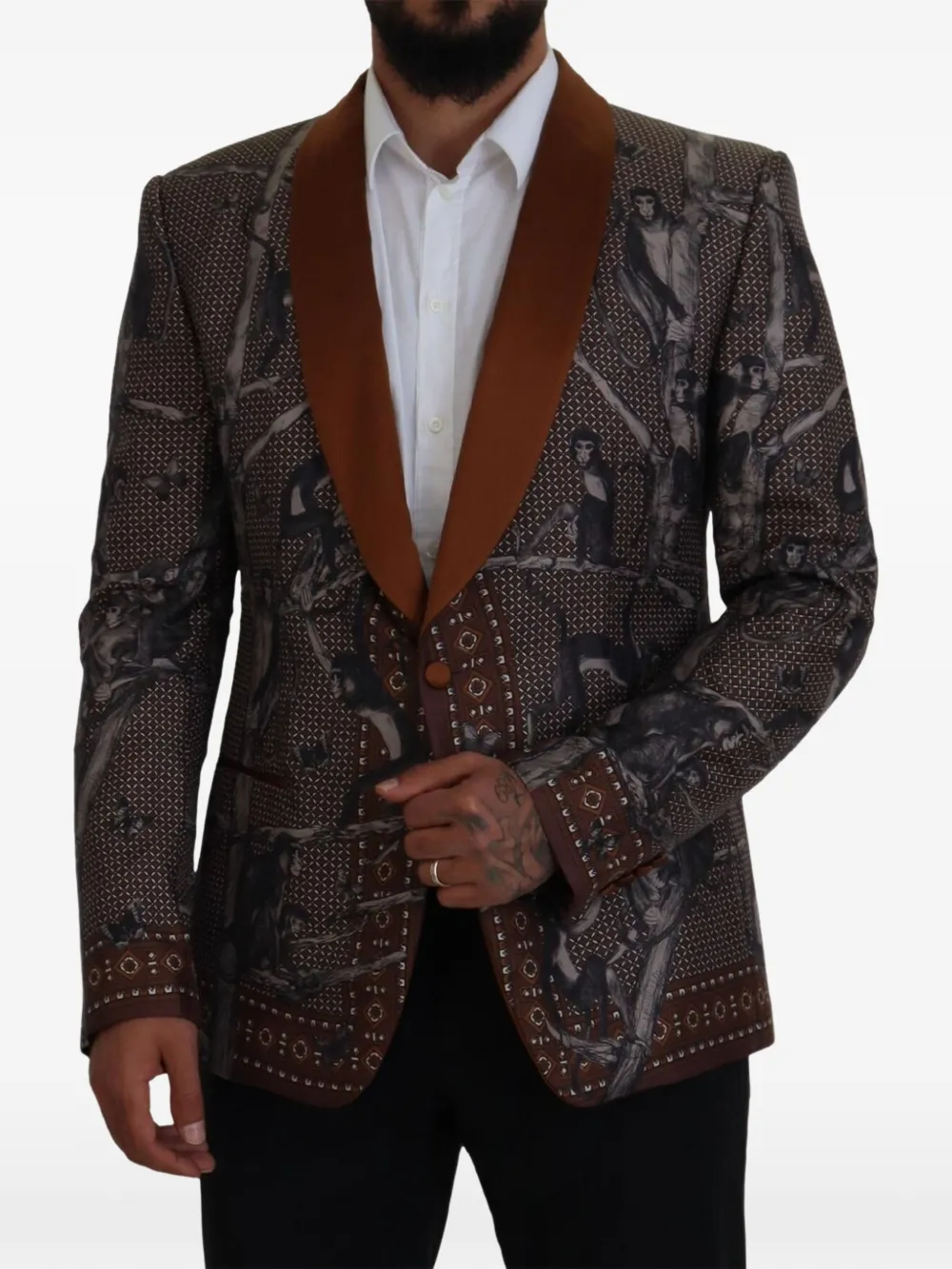 Dolce & Gabbana Schalkragen-Blazer mit Affen-Print - Braun