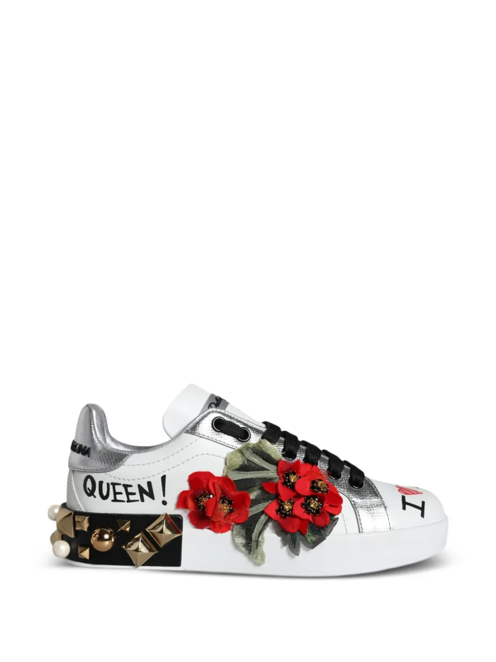 Dolce & Gabbana Nieten-Sneakers mit Blumenverzierung - Weiß