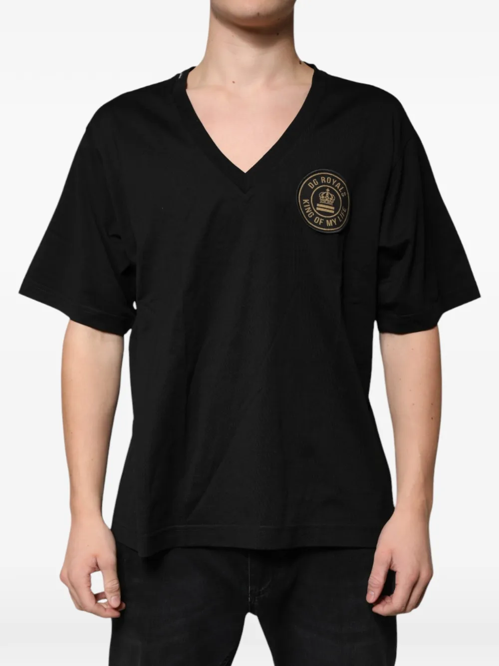 Dolce & Gabbana DG Royals T-Shirt mit V-Ausschnitt - Schwarz