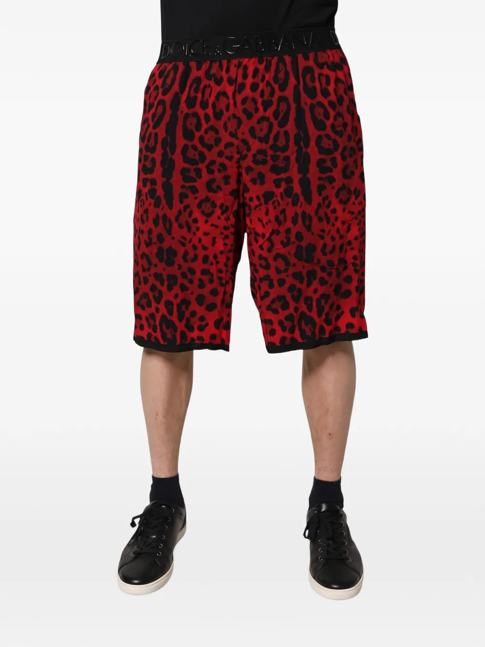Dolce & Gabbana leopard-print logo-waistband track shorts - Rot