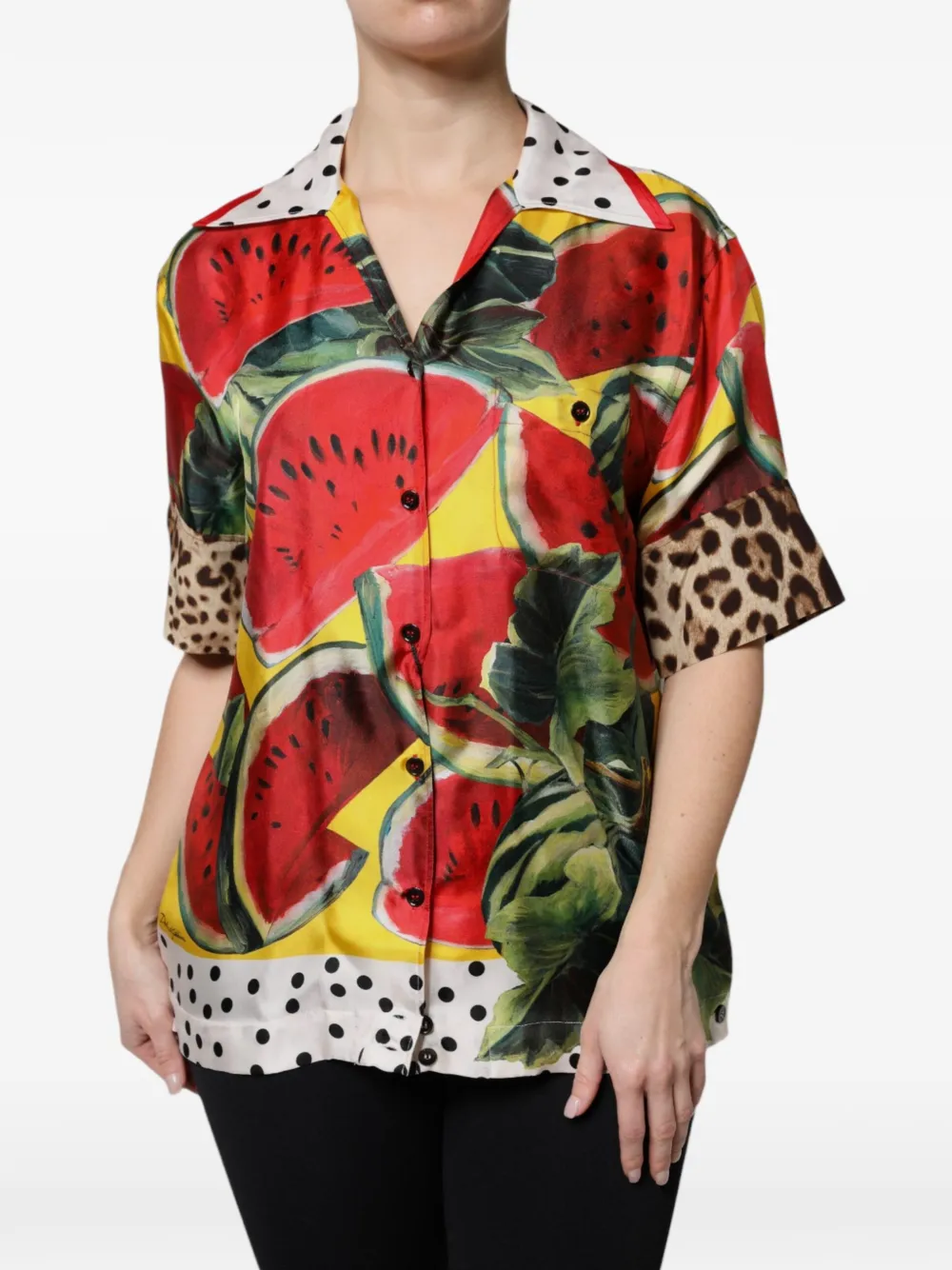 Dolce & Gabbana Leoparden-Hemd mit Wassermelonen-Print - Rot