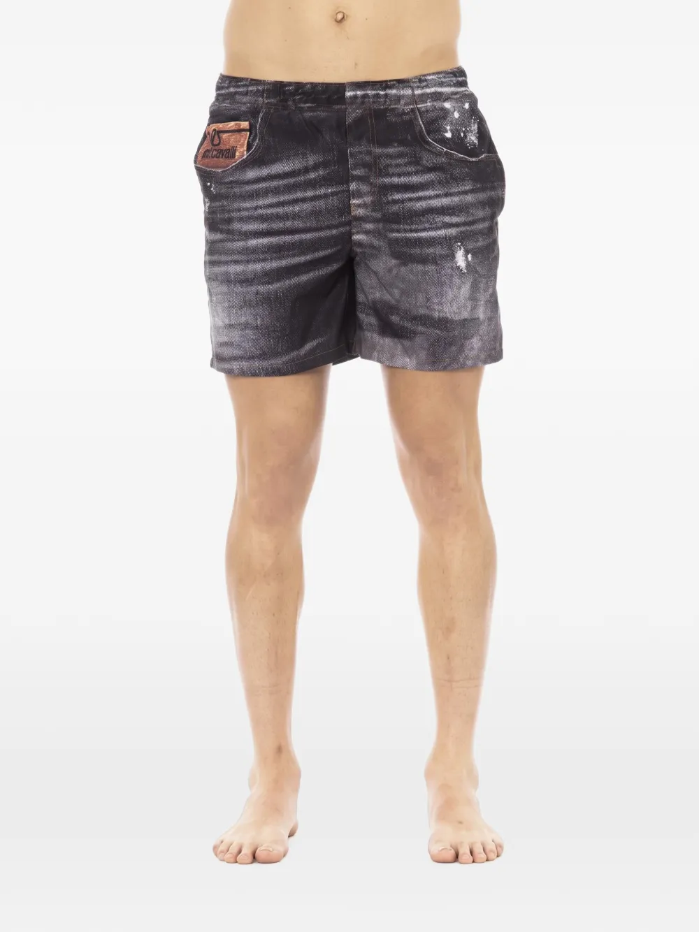Just Cavalli denim-print swim shorts Grijs