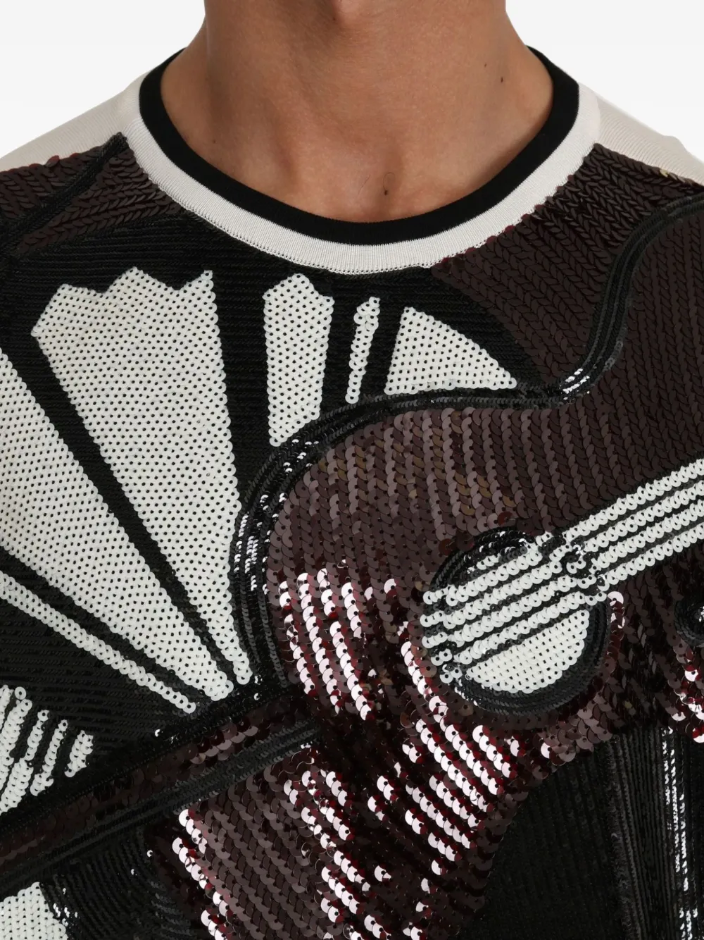 Dolce & Gabbana Gestreepte trui met geborduurde pailletten Zwart