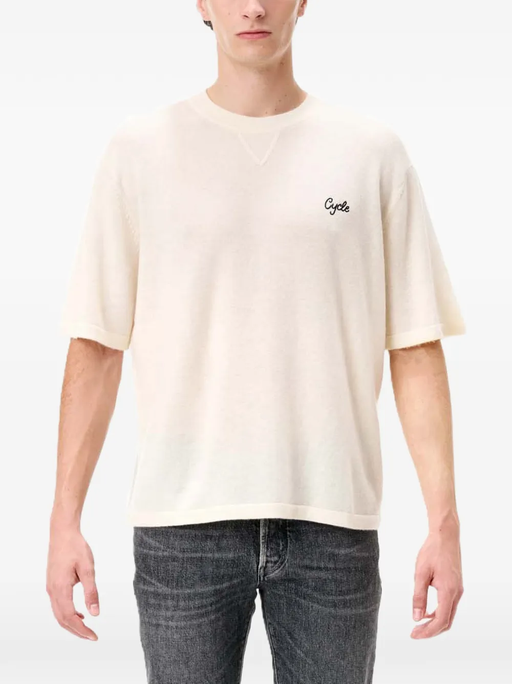 Cycle Logo-embroidered V-insert T-shirt In Neutrals