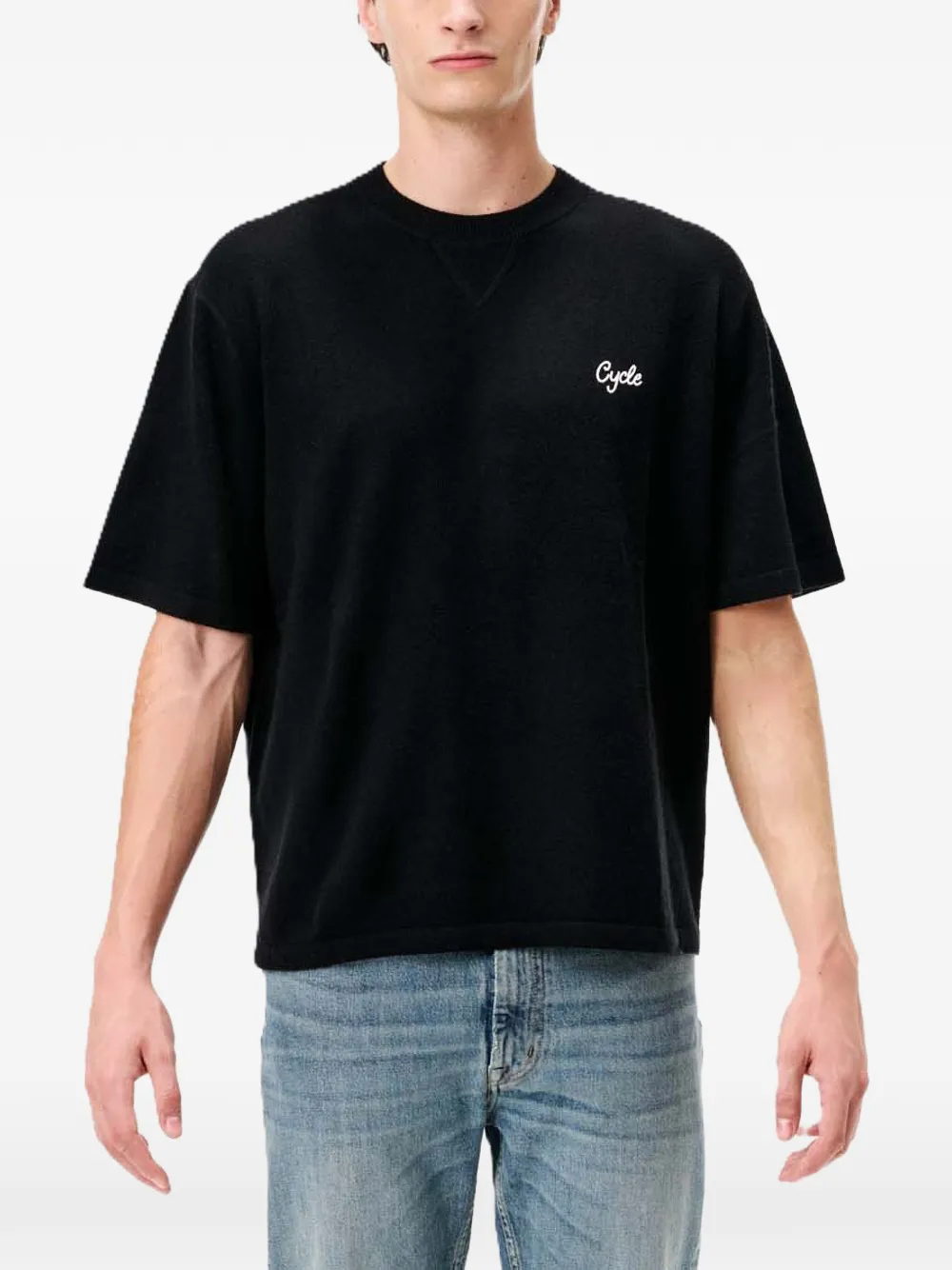 Cycle Gino Logo-embroidered V-insert T-shirt In Black