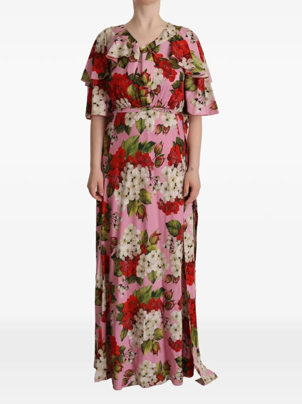 Dolce & Gabbana Abito lungo a fiori con ruches - Rosa