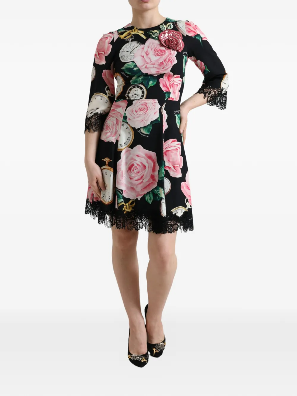 Dolce & Gabbana Abito midi a fiori - Nero