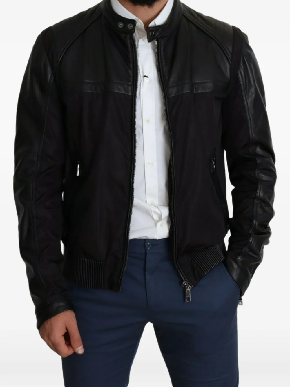 Dolce & Gabbana Bomberjack met leren vlakken Zwart