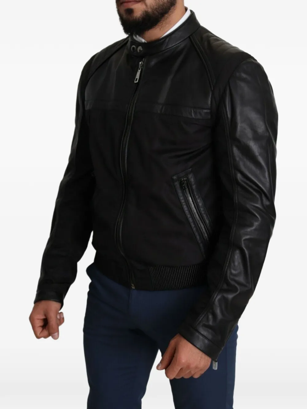 Dolce & Gabbana Bomberjack met leren vlakken Zwart