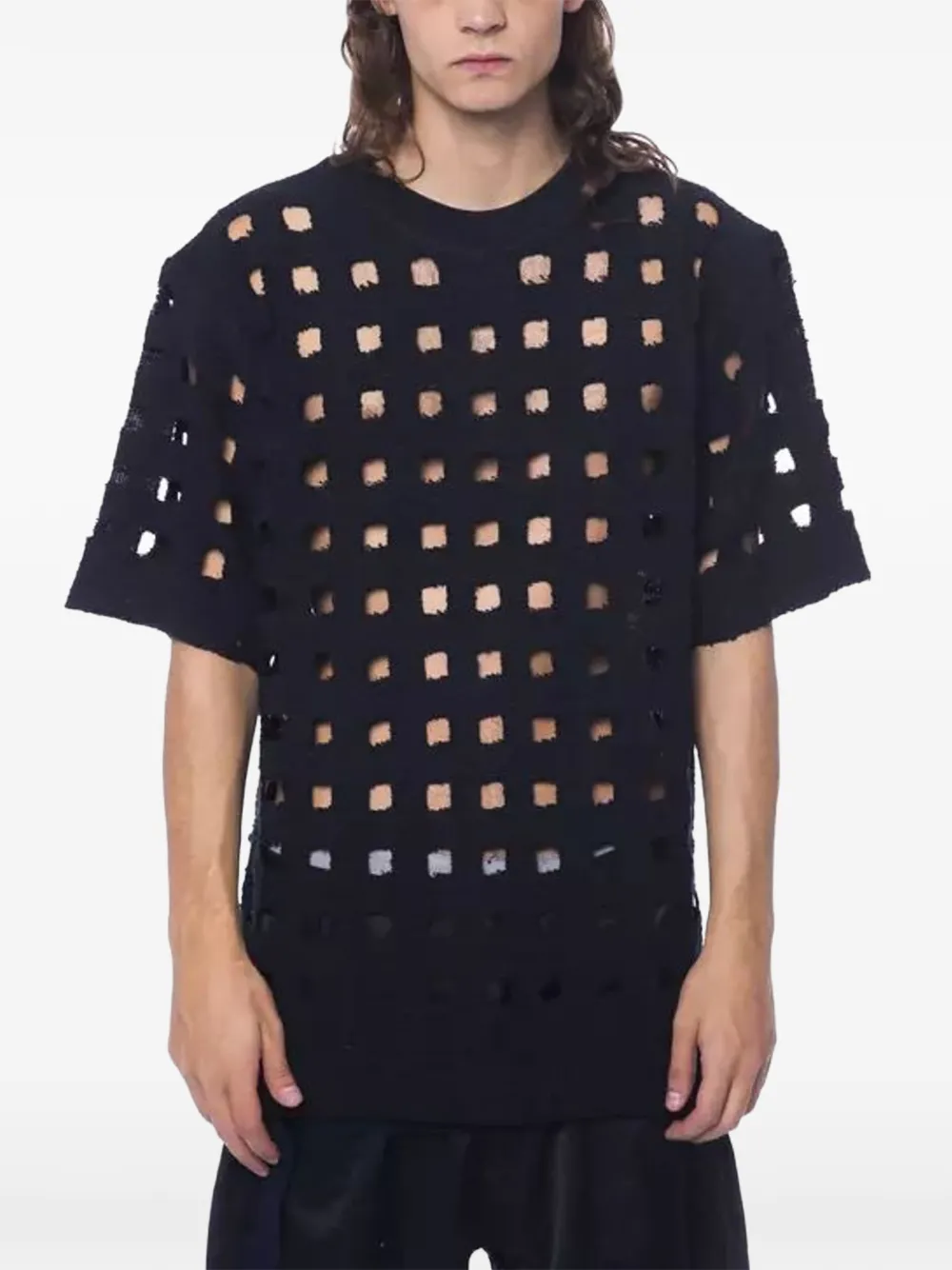 Nicolò Beretta cut-out grid-pattern T-shirt