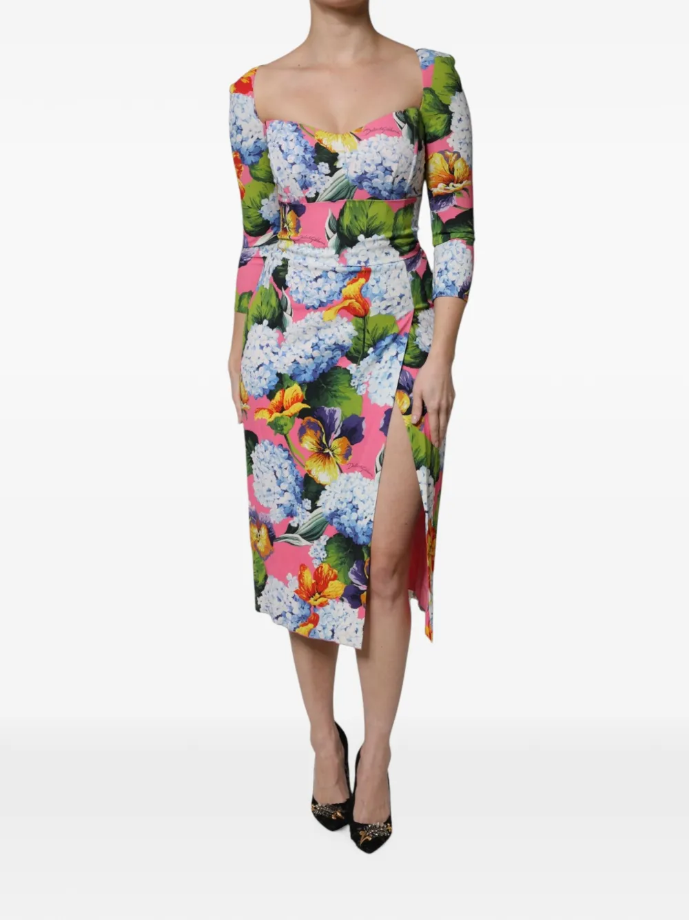 Dolce & Gabbana robe-chemise fendue à fleurs - Rose Dolce & Gabbana robe-chemise fendue à fleurs - Rose