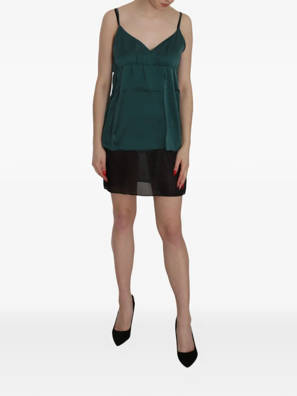 Pink Memories chiffon-overlay gathered-waist slip mini dress