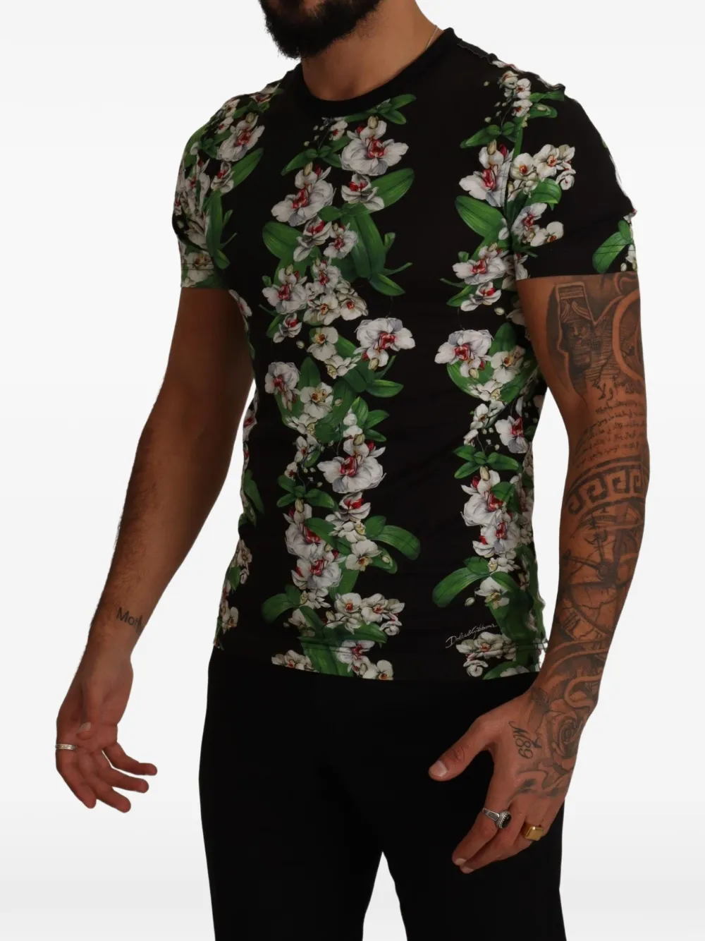 Dolce & Gabbana T-shirt met orchidee-print Zwart