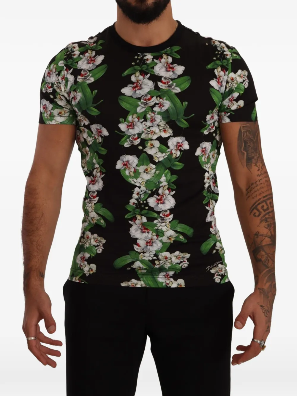 Dolce & Gabbana T-Shirt mit Orchideen-Print - Schwarz