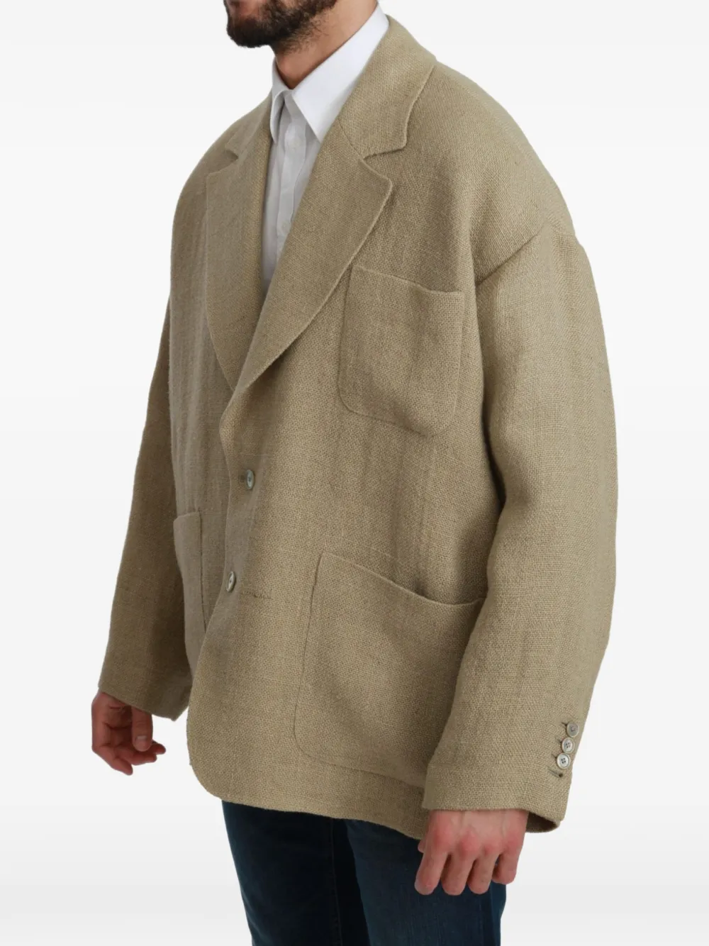 Dolce & Gabbana Linnen blazer met gekerfde revers Beige