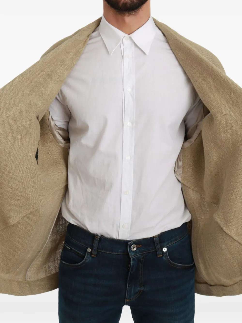 Dolce & Gabbana Linnen blazer met gekerfde revers Beige