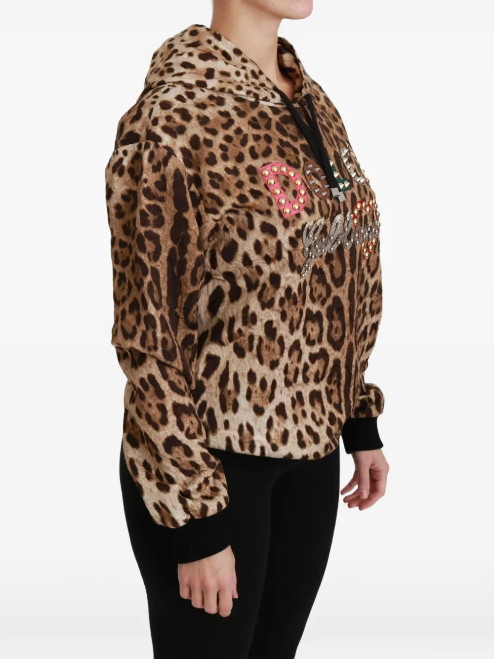 Dolce & Gabbana Hoodie met luipaard-print en studs Bruin