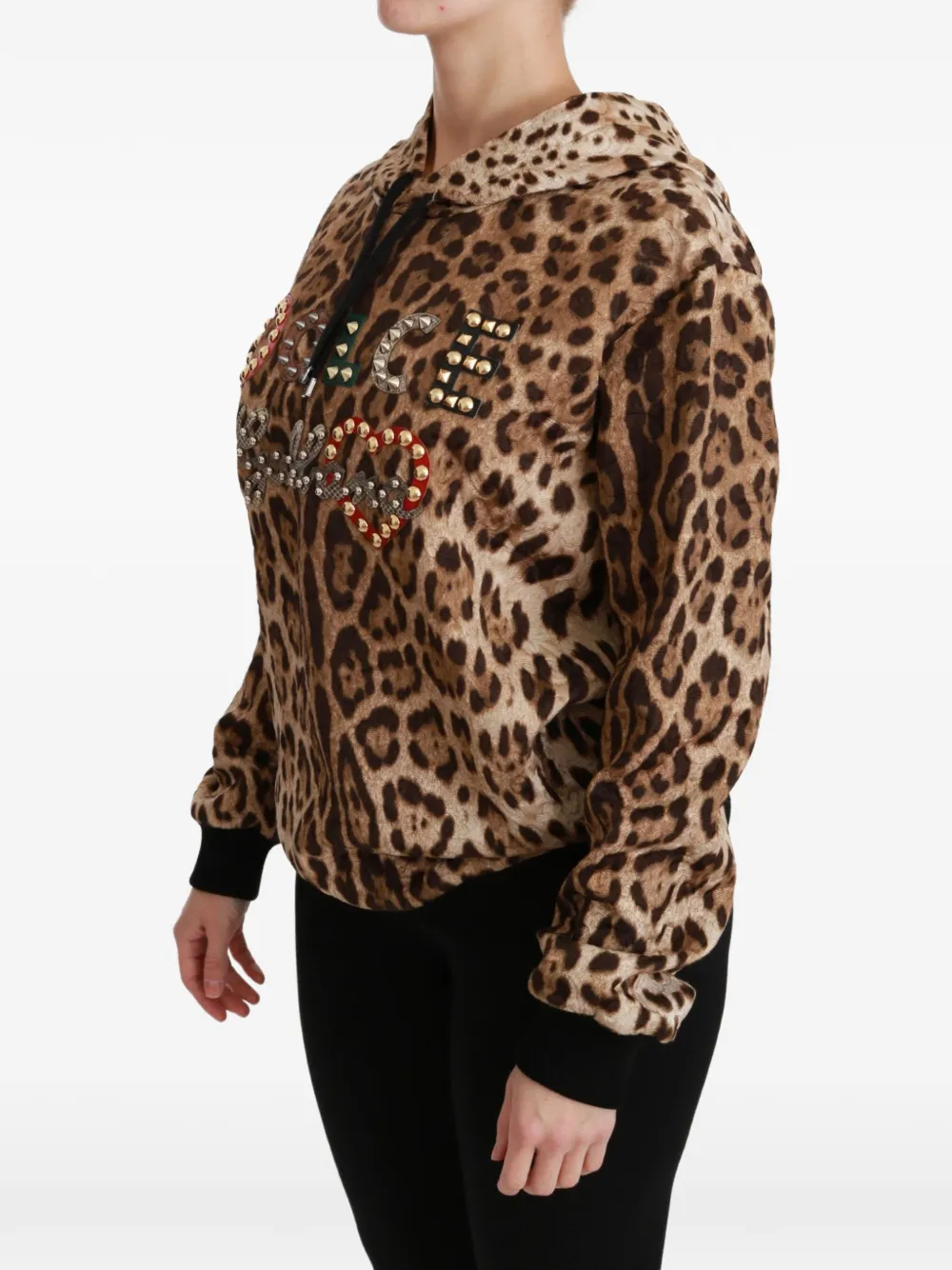 Dolce & Gabbana Hoodie met luipaard-print en studs Bruin