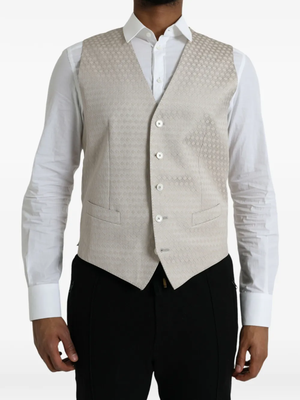 Dolce & Gabbana geometric-pattern woven waistcoat - Nude