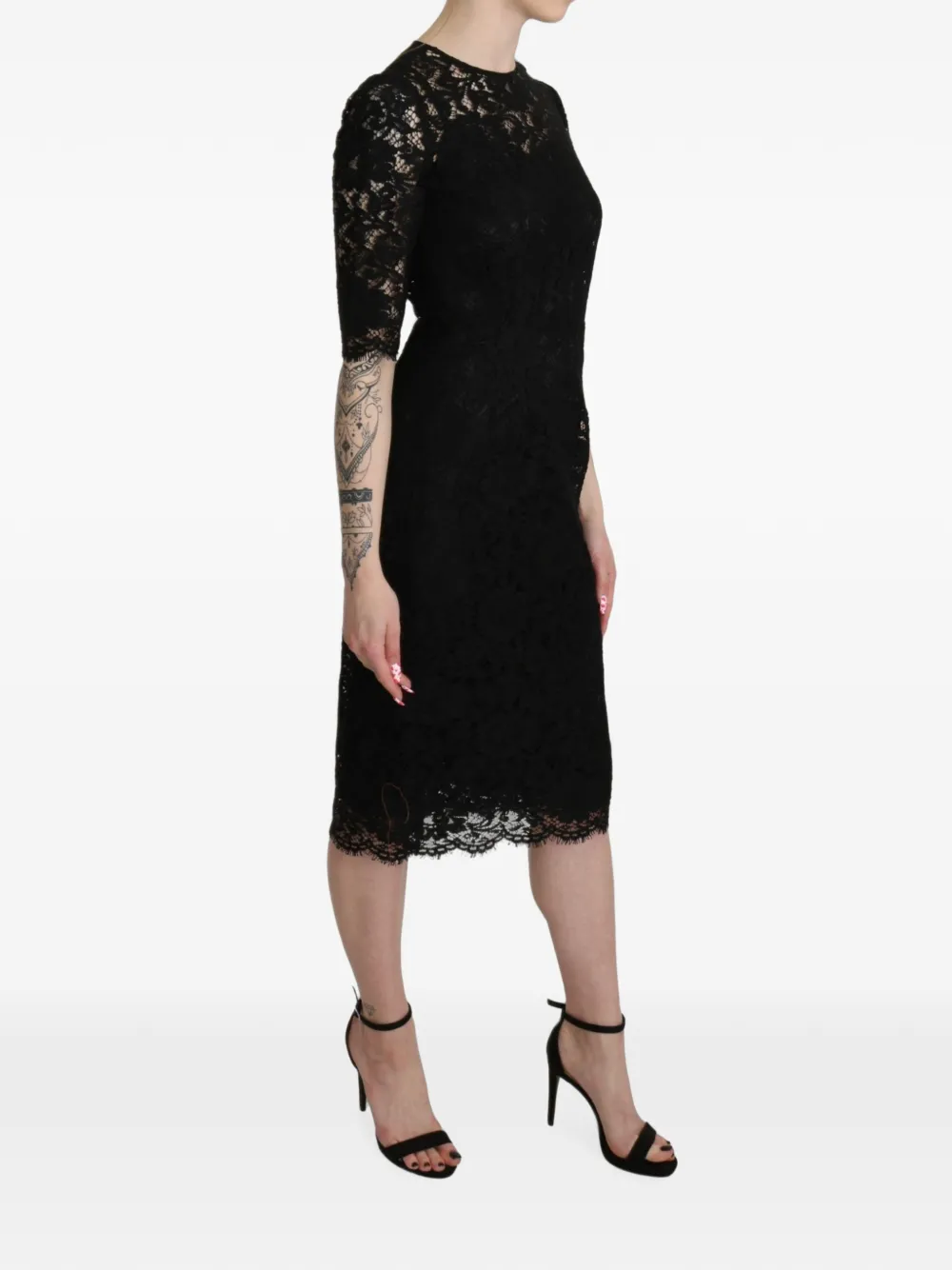 Dolce & Gabbana Abito midi in pizzo a fiori - Nero