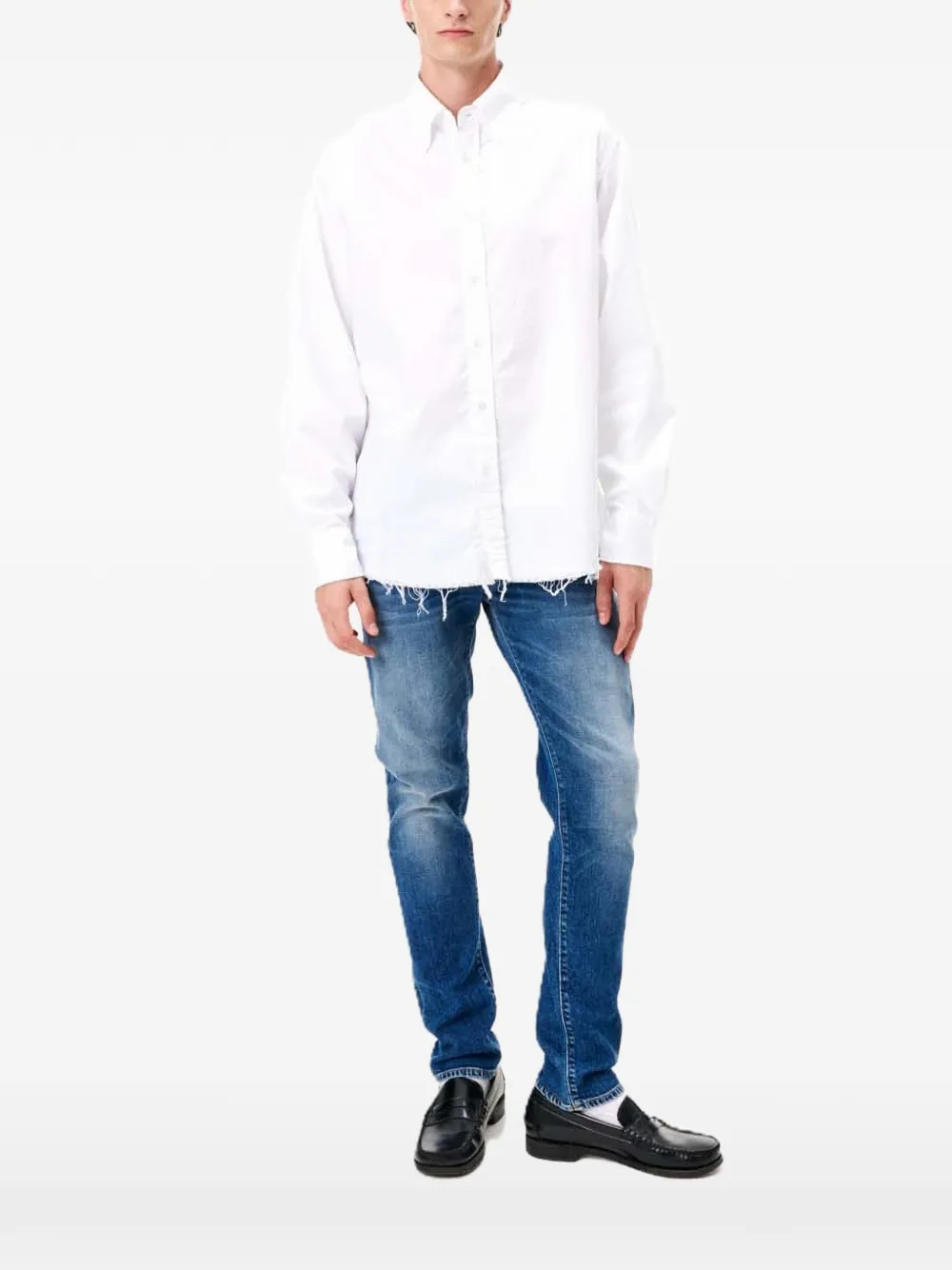 Cycle Rino Raw-edge Button-down Cotton Shirt In White
