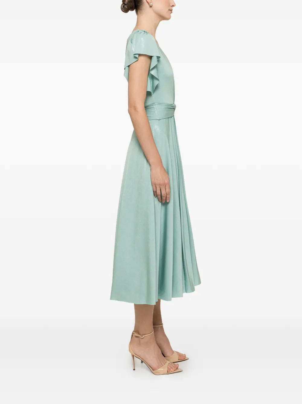 NISSA Glanzende midi-jurk met ruches Groen
