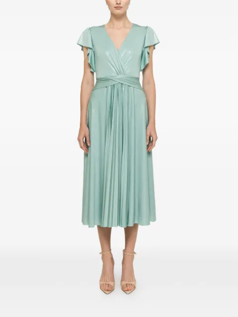 NISSA glossy-effect ruffled midi dress